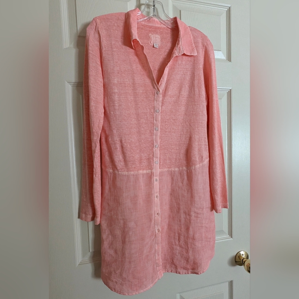 NWOT 120% Lino Button Front Linen Dress in Orange Sherbet Sz 2-4